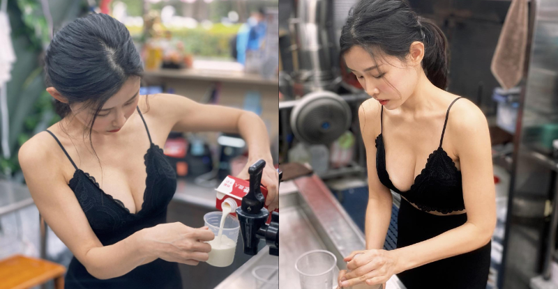 厚奶茶！茶飲店「火辣闆娘」手和領口一起倒奶，「鮮嫩乳香」讓顧客爆棚